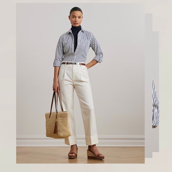 Women's LAUREN Relaxed Fit Cotton Roll Tab Sleeve Shirt - Picture 11 of 12